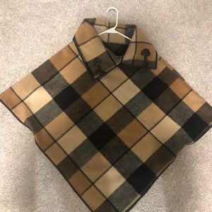 Plaid brown, cream and grey warm wool cape